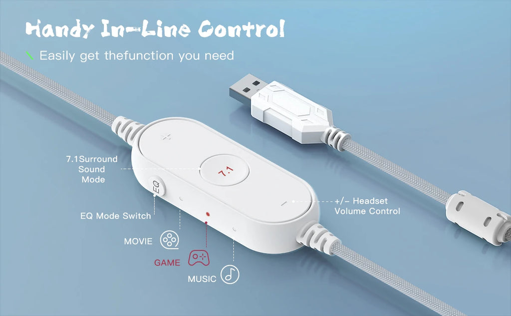 FIFINE RGB Gaming Headset with 7.1 Surround Sound/3-EQ/MIC,Over-ear Headphone with In-line Control for PC PS4 PS5 Ampligame-H6W - TechSmartX