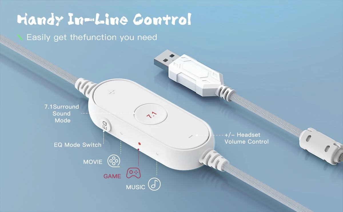 FIFINE RGB Gaming Headset with 7.1 Surround Sound/3-EQ/MIC,Over-ear Headphone with In-line Control for PC PS4 PS5 Ampligame-H6W - TechSmartX