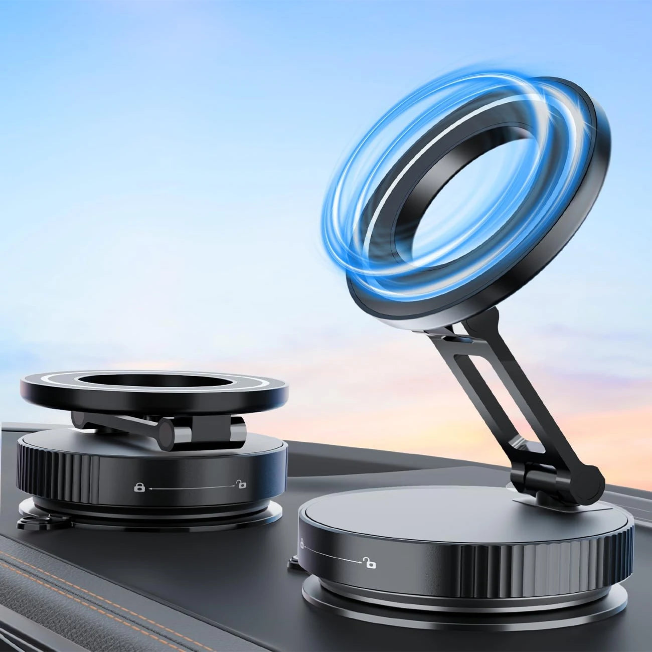 Vacuum magnetic phone holder, Magsafe suction cup phone holder, 360 ° adjustable magnetic phone holder, pocket sized foldable - TechSmartX