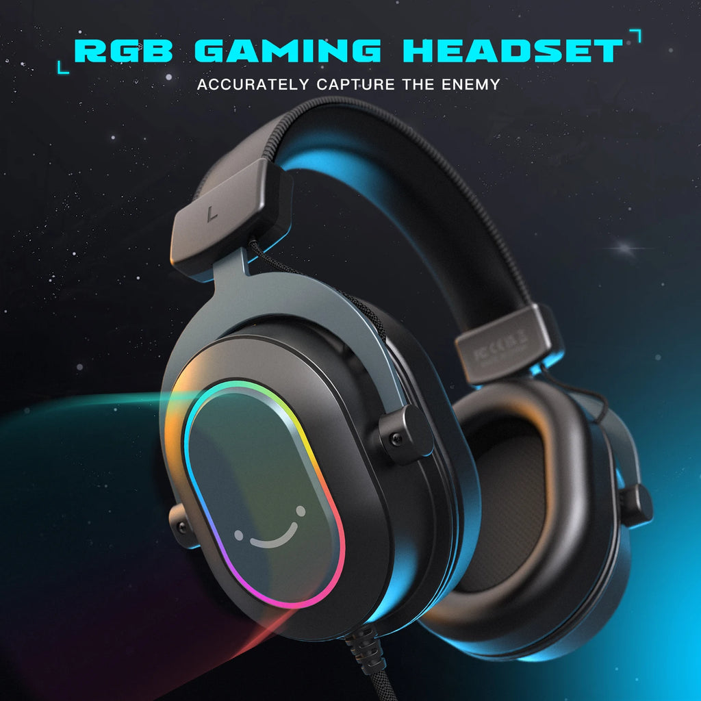 Fifine Dynamic RGB Gaming Headset with Mic Over-Ear Headphones 7.1 Surround Sound PC PS4 PS5 3 EQ Options Game Movie Music - TechSmartX