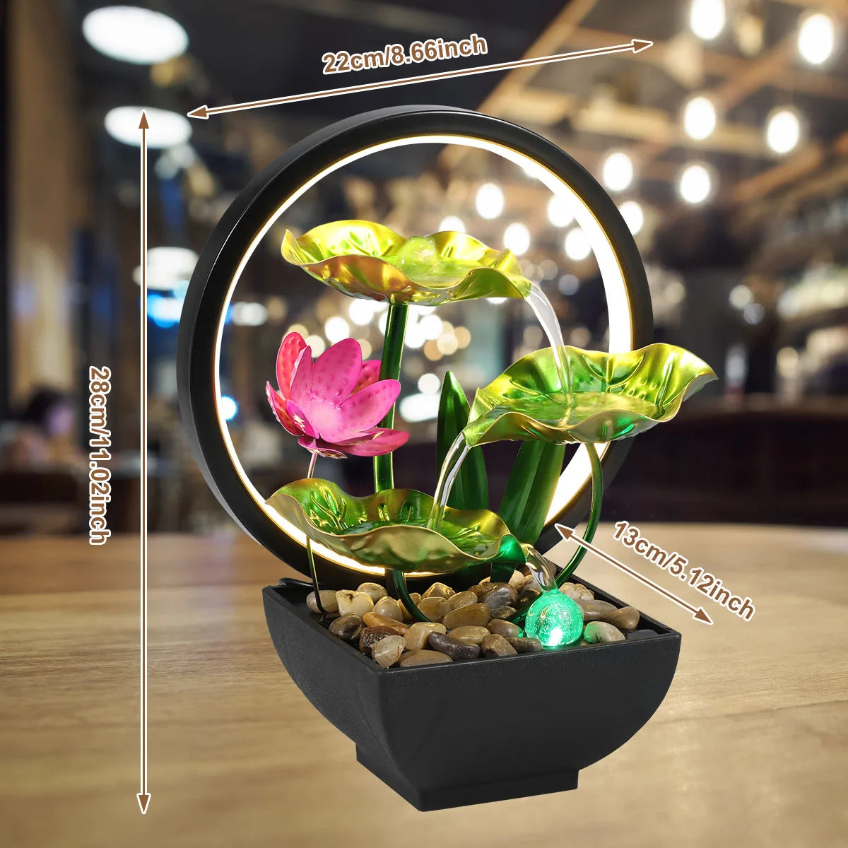Tabletop Water Fountain USB Powered Relaxation Desktop Waterfall Fountain With Natural Rocks And LED Ring Lights For Home Decor - TechSmartX