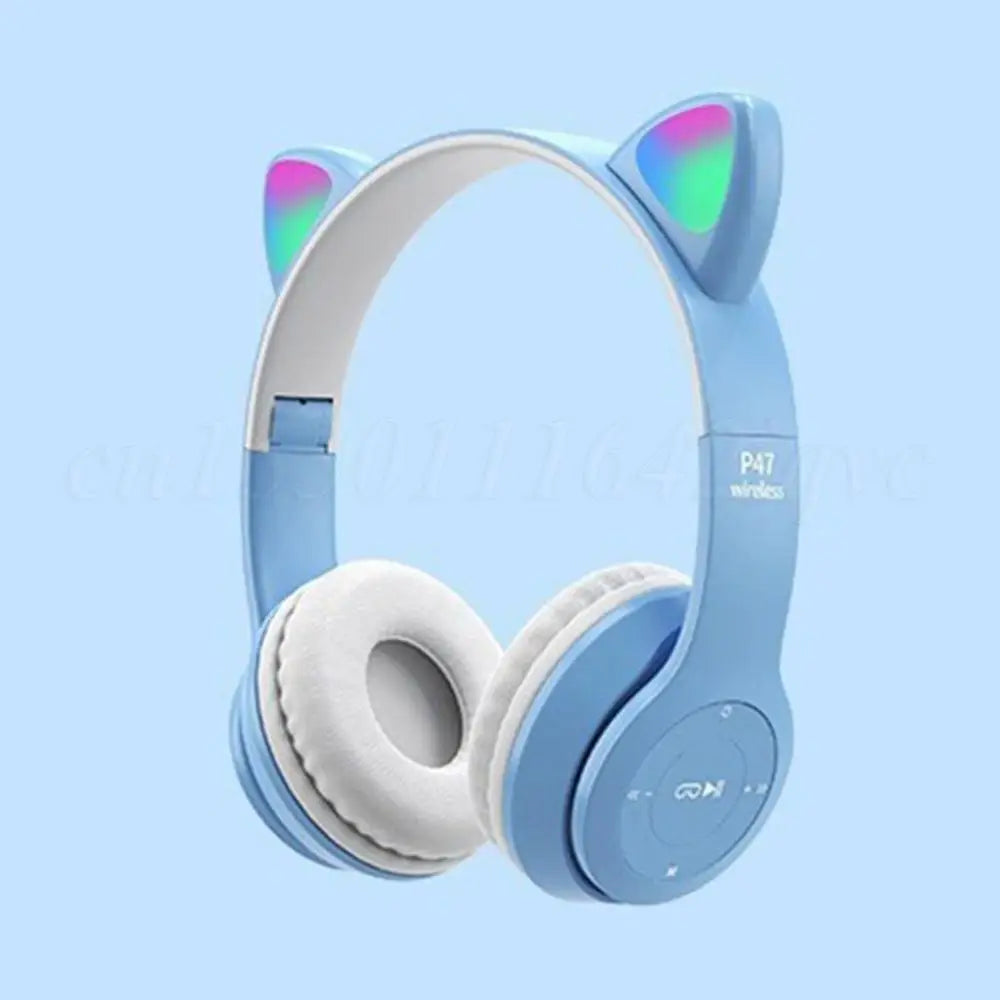 Wireless Headphones Cat Ear Gaming Headset Glow Light Bluetooth-Compatible Helmets Cute Over-Ear Headsets for Kids and Adult - TechSmartX
