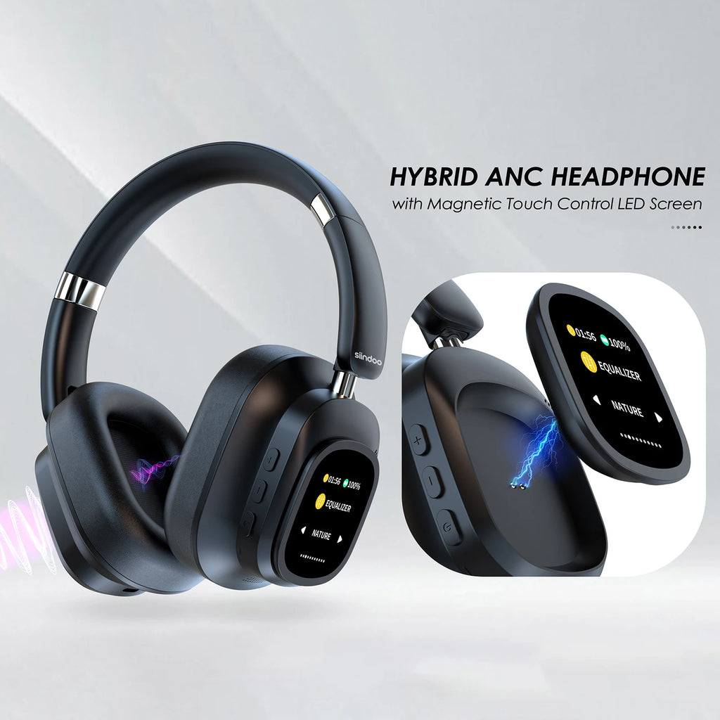 Siindoo NEWEST ANC930Plus Hybrid ANC Wireless Headphone, With Multi Magnetic Touch Control LED Screen AND APP Download 1GB MP3 - TechSmartX