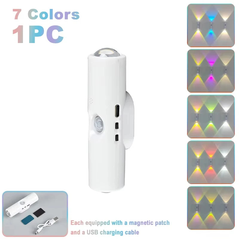 Double-head LED Night Light with Motion Sensor RGB Rechargeable Magnetic Wall Lamp Mood Ambient Light for Cabinet Hallway Stair - TechSmartX
