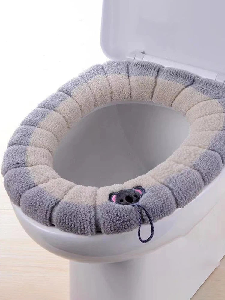 1 Pack Stitched Color Portable Knitted Toilet Mat Thickened Washable Antifreeze Toilet Cover Thickened Knitted O Type Universal - TechSmartX