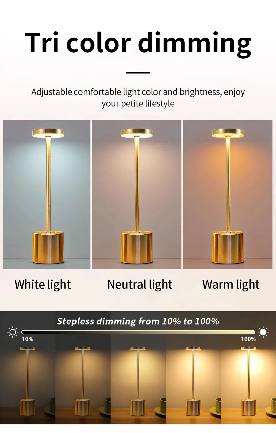 Classic Table Lamp USB Rechargeable Night Light Stepless Dimming Touch Desk Lamp 3 Colors Bedside Lamp Bar Hotel Decoration - TechSmartX