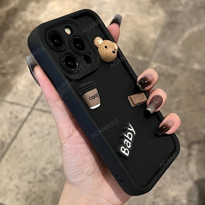 Note13 Cute 3D Bear Liquid Silicone Case On For Xaiomi Redmi Note 13 Pro 4g 5g 13pro Plus 12 Cartoon Soft Cover 13c Poco M6 X6