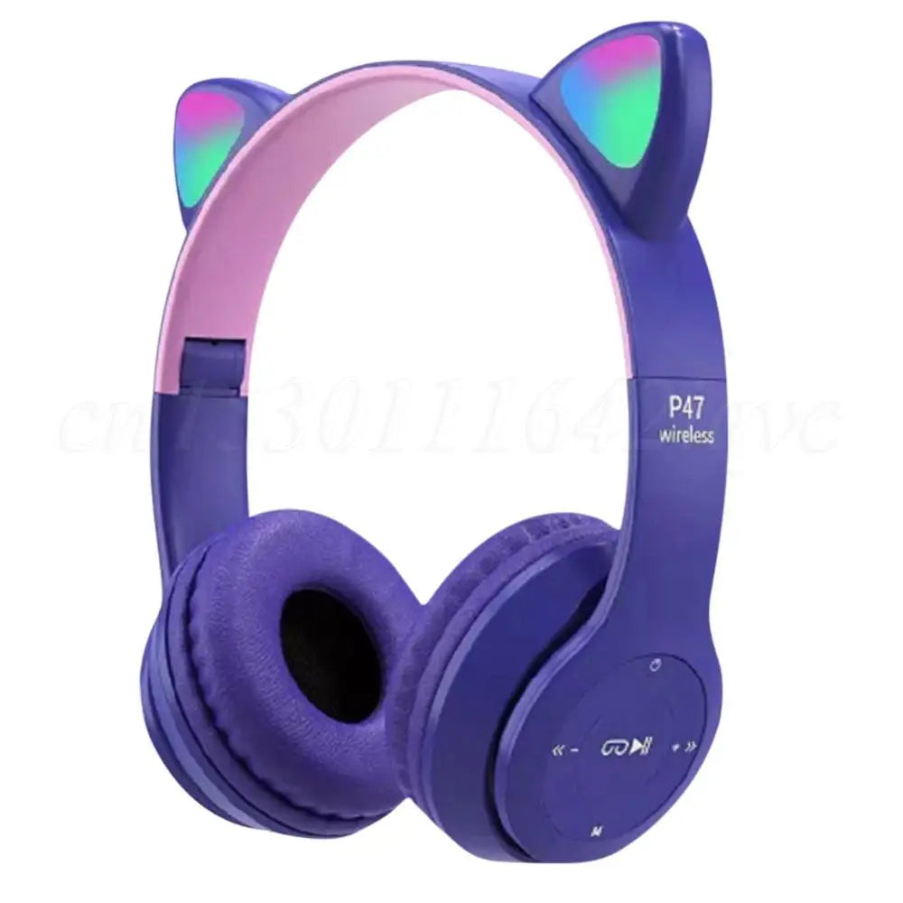 Wireless Headphones Cat Ear Gaming Headset Glow Light Bluetooth-Compatible Helmets Cute Over-Ear Headsets for Kids and Adult - TechSmartX