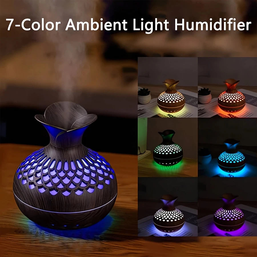 New unique elegant creative wood grain flower humidifier USB mini silent home office desktop colorful wisp empty aroma diffuser - TechSmartX