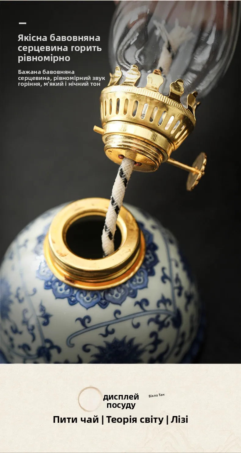 Blue And White Porcelain Oil Lamp Tibetan Butter Lamp Cam Tea Room Aosphere Lamp Retro Decorative Long Burning Lamp - TechSmartX