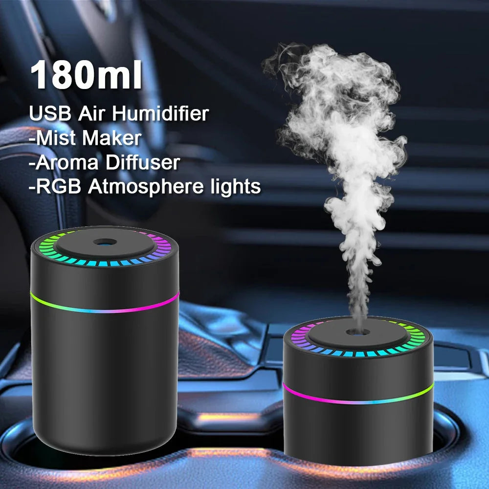 180ML Mini Air Humidifier USB Electric Aroma Diffuser Essential Oil Purifier Aromatherapy Mist Maker Lights For Car Home Bedroom - TechSmartX