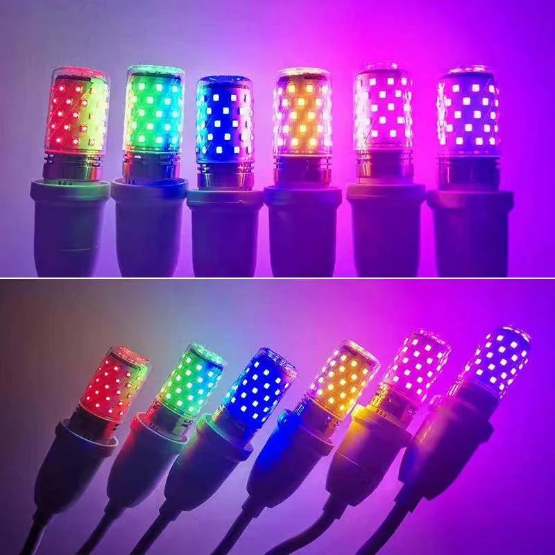 Bulb E27 LED Colorful Corn Bulb 12W Pink Red Blue Green Purple Golden 7Colors Lamp AC 220V Bulb Chandelier Decoration - TechSmartX