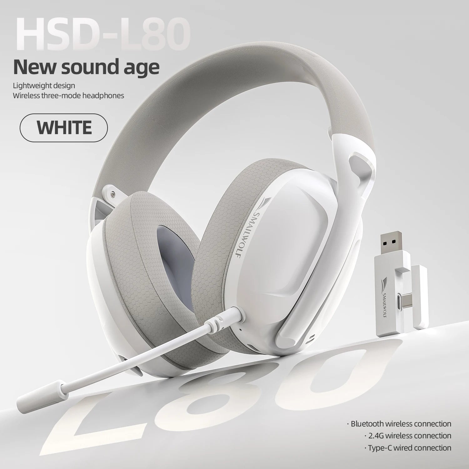 SmailWolf-L80 Bluetooth wireless three-mode headphones headset lightweight headset 2.4G gaming headsets sports bass - TechSmartX