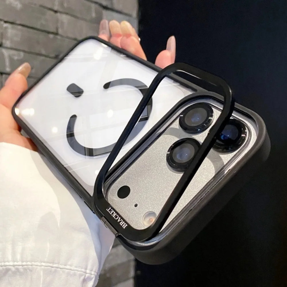 Metal Lens Stand Magnetic For Magsafe Case For iPhone 17 16 15 14 13 12 11Pro Max Plus Air Shockproof Wireless Charge Clear Case