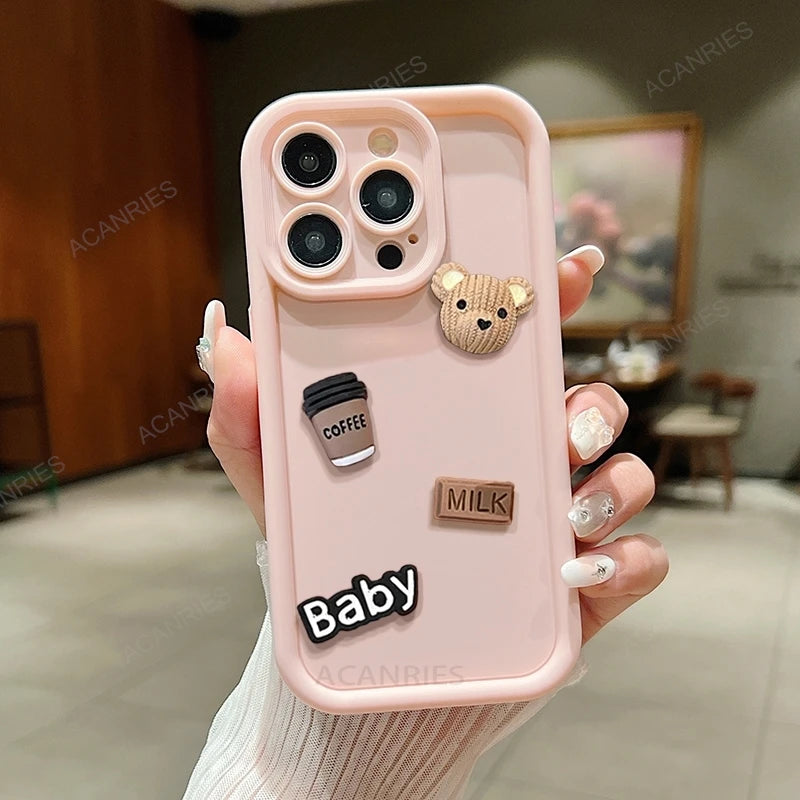 Note13 Cute 3D Bear Liquid Silicone Case On For Xaiomi Redmi Note 13 Pro 4g 5g 13pro Plus 12 Cartoon Soft Cover 13c Poco M6 X6