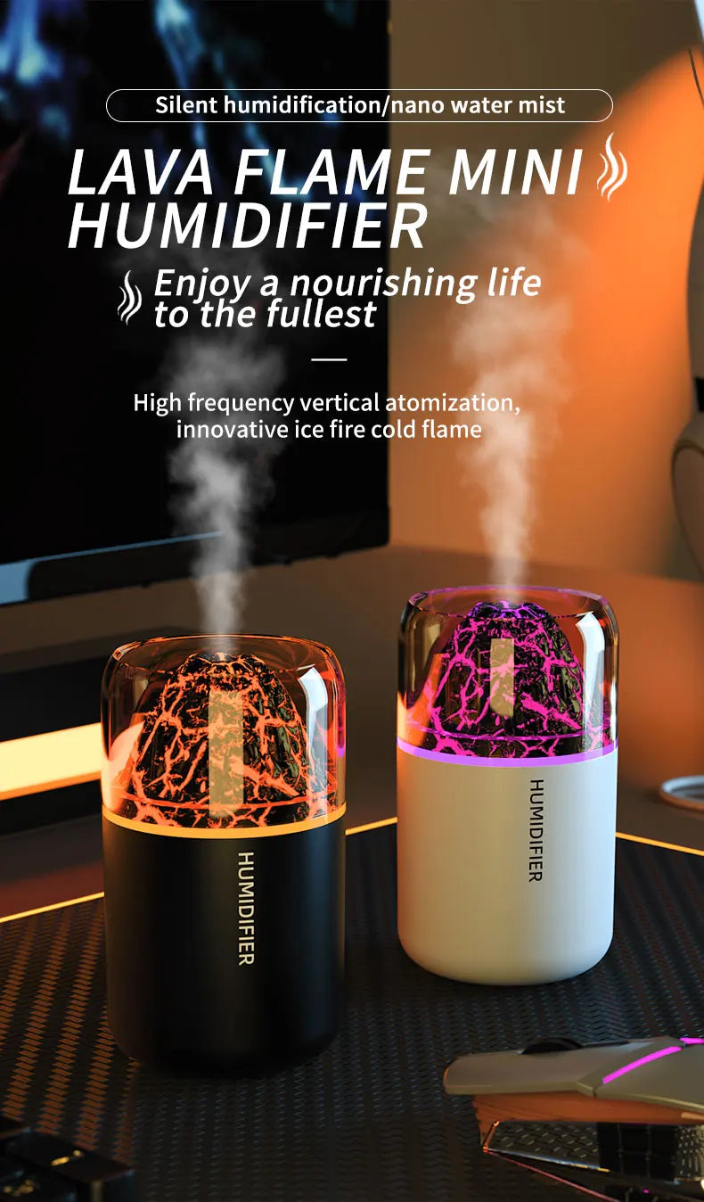 The simulated volcanic color lamp humidifier USB aromatherapy diffuser is suitable for use in cars, homes, bedrooms, as a gift, - TechSmartX