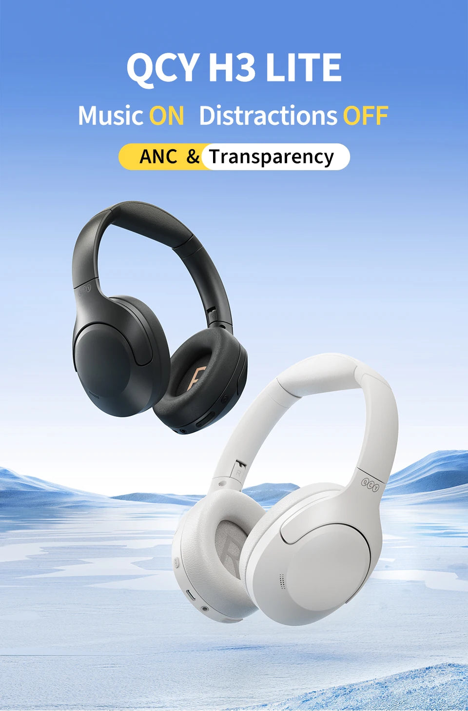 QCY H3 Lite ANC Wireless/Wired Headphones Bluetooth 5.3 Foldable Over Ear Headset HIFI Sound 60H Playtime Earphones Dual Connect - TechSmartX