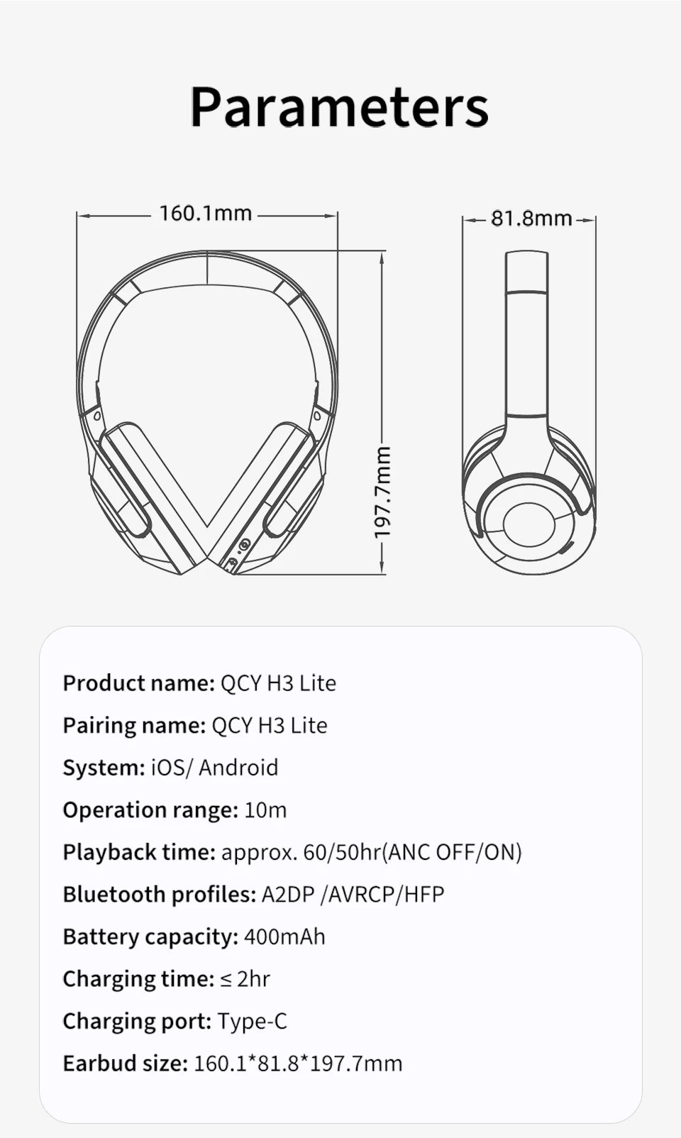 QCY H3 Lite ANC Wireless/Wired Headphones Bluetooth 5.3 Foldable Over Ear Headset HIFI Sound 60H Playtime Earphones Dual Connect - TechSmartX