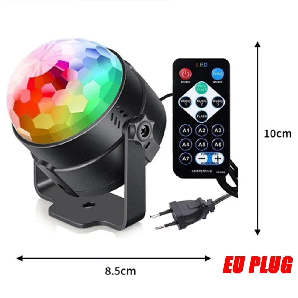 RGB Sound Activated LED Disco Ball Light Rotating DJ Stage Lamp with Remote Control for Home Car Party Club Christmas Decoration - TechSmartX