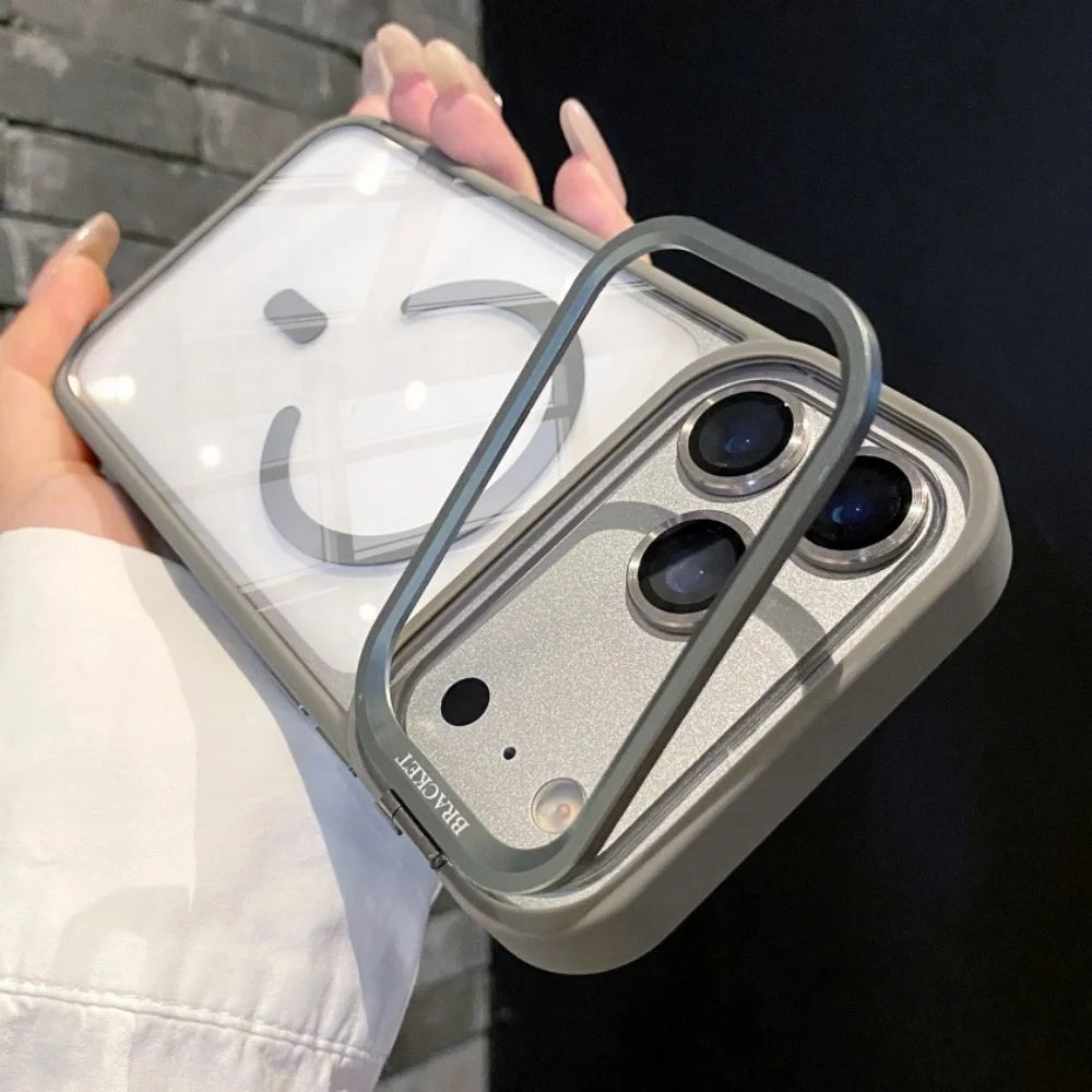 Metal Lens Stand Magnetic For Magsafe Case For iPhone 17 16 15 14 13 12 11Pro Max Plus Air Shockproof Wireless Charge Clear Case