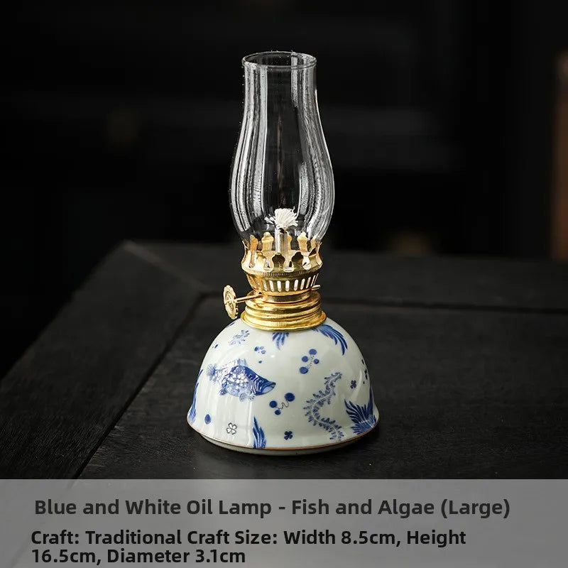 Blue And White Porcelain Oil Lamp Tibetan Butter Lamp Cam Tea Room Aosphere Lamp Retro Decorative Long Burning Lamp - TechSmartX