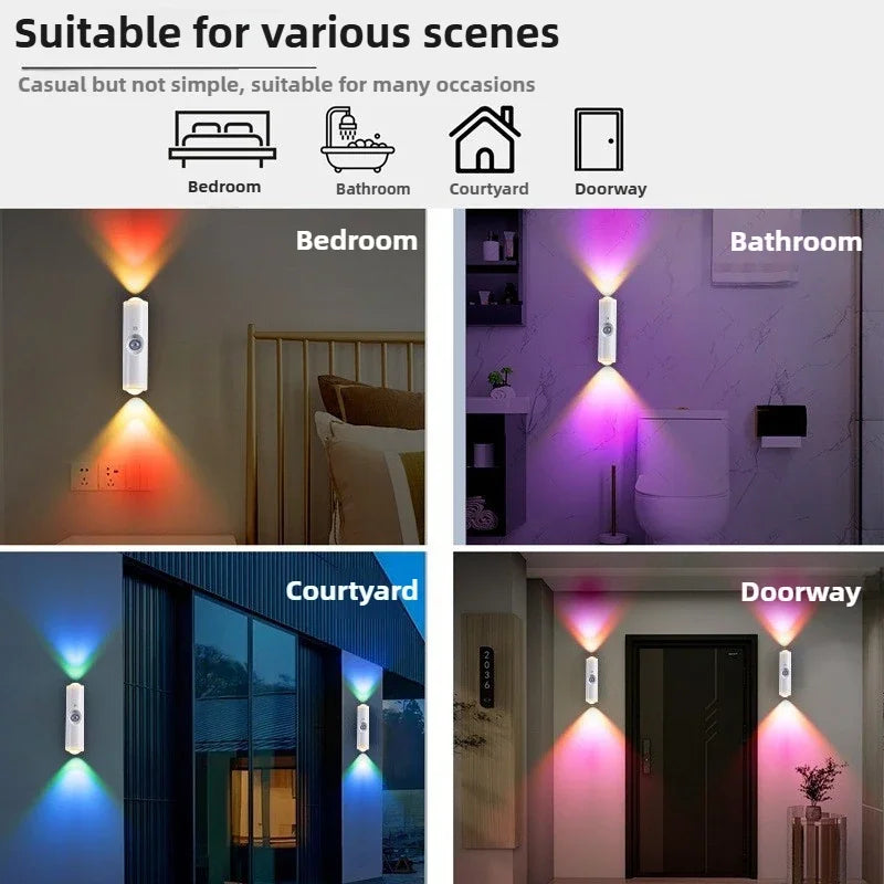 Double-head LED Night Light with Motion Sensor RGB Rechargeable Magnetic Wall Lamp Mood Ambient Light for Cabinet Hallway Stair - TechSmartX