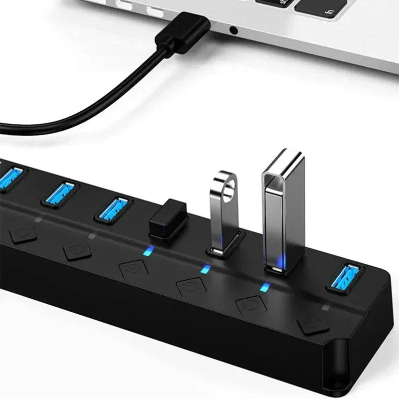 USB3.0 HUB 4in1 7in1USB Splitter 2.0 USB Adapter Multi-Port Independent Power Switch Extender 30CM Cable - TechSmartX