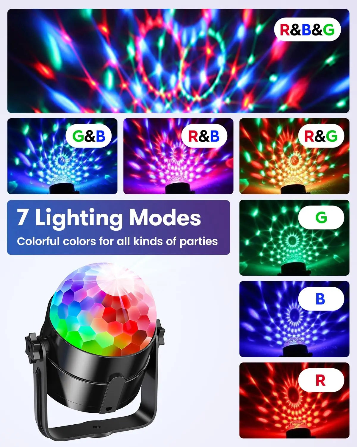RGB Sound Activated LED Disco Ball Light Rotating DJ Stage Lamp with Remote Control for Home Car Party Club Christmas Decoration - TechSmartX