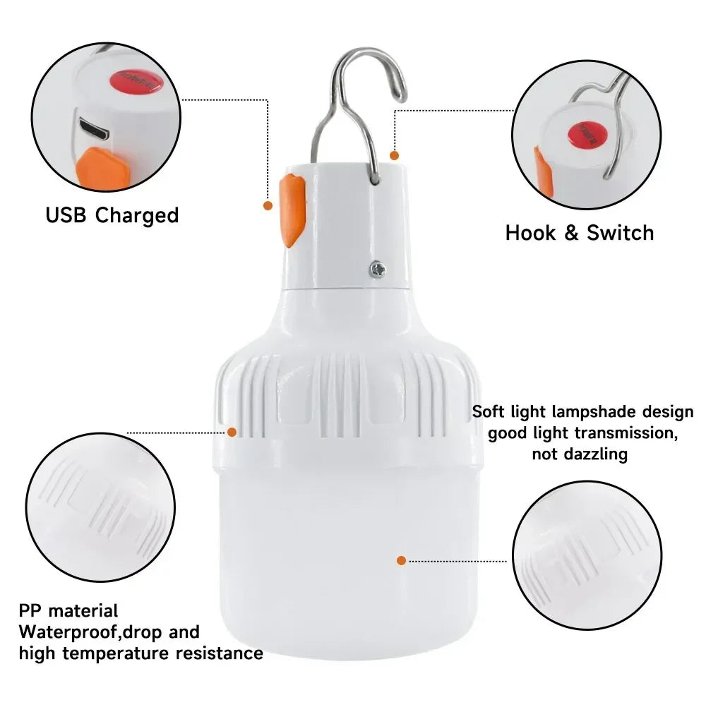 Outdoor USB Rechargeable LED Lamp Bulbs High Brightness Emergency Light Hook Up Camping Fishing Portable Lantern Night Lights - TechSmartX
