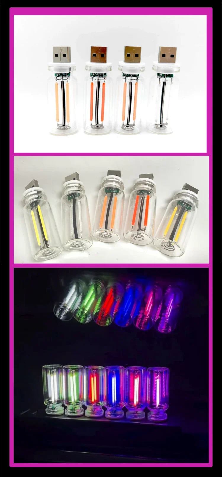 Car USB Night Light Touch Dimmable LED Filament Lamp Portable Lighting Plug and Play Decorative Atmosphere Light for Car Bedroom - TechSmartX