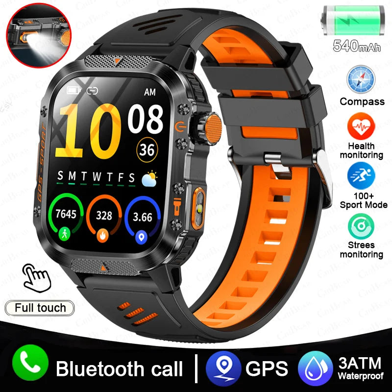 2025 New Military Outdoor Smart Watch Men's GPS Flashlight Bluetooth Call 2.01" AMOLED Screen 3ATM Waterproof Sports Smartwatch - TechSmartX