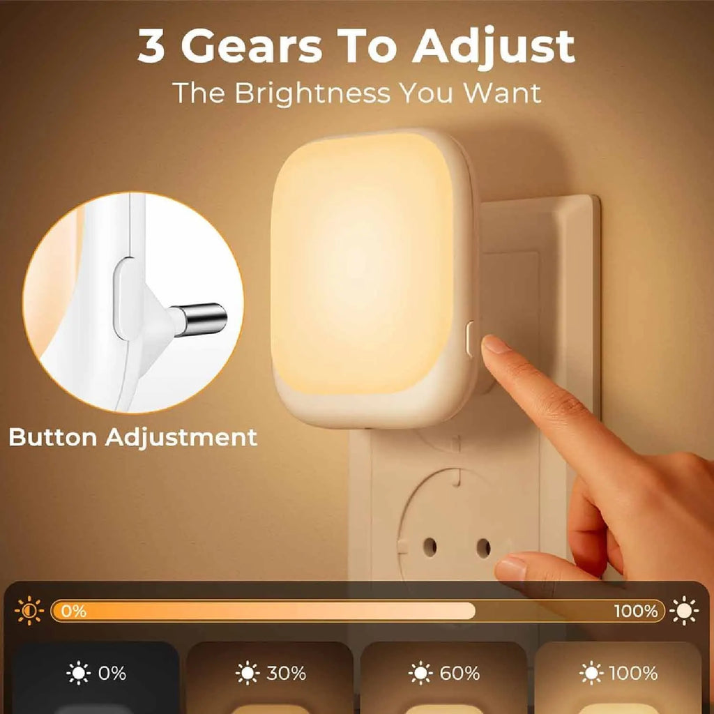 1pc Night Light Socket with Twilight Sensor, Night Light with 3 Brightness Dimmable for Bedroom, Hallway, Kitchen, Living Room, - TechSmartX