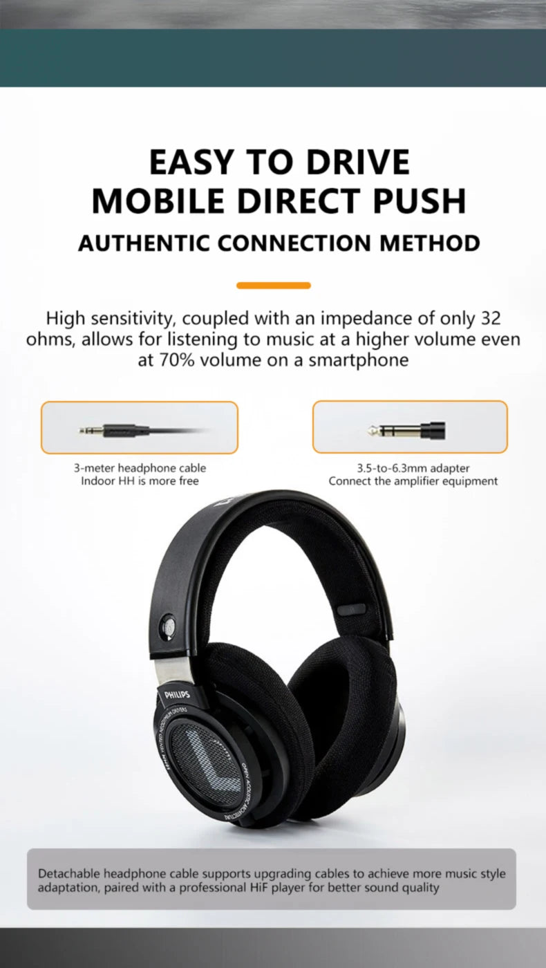 Philips SHP9500 Head-mounted Wired Headphones HiFi Stereo Earphone Monitor Class Music Earbuds E-sports Game Universal Headset - TechSmartX