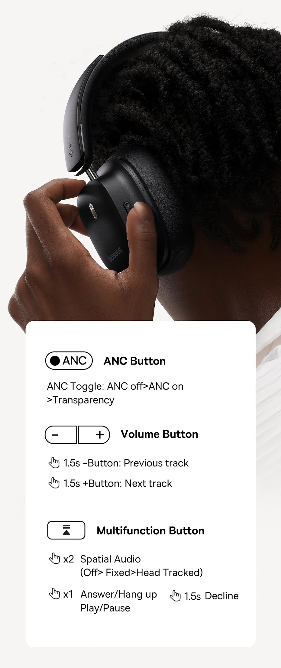 Baseus Bowie 30 Max Wireless Headphones Hi-Res Audio LDAC Bluetooth 5.4 -45dB Active Noise Cancellation Headset - TechSmartX