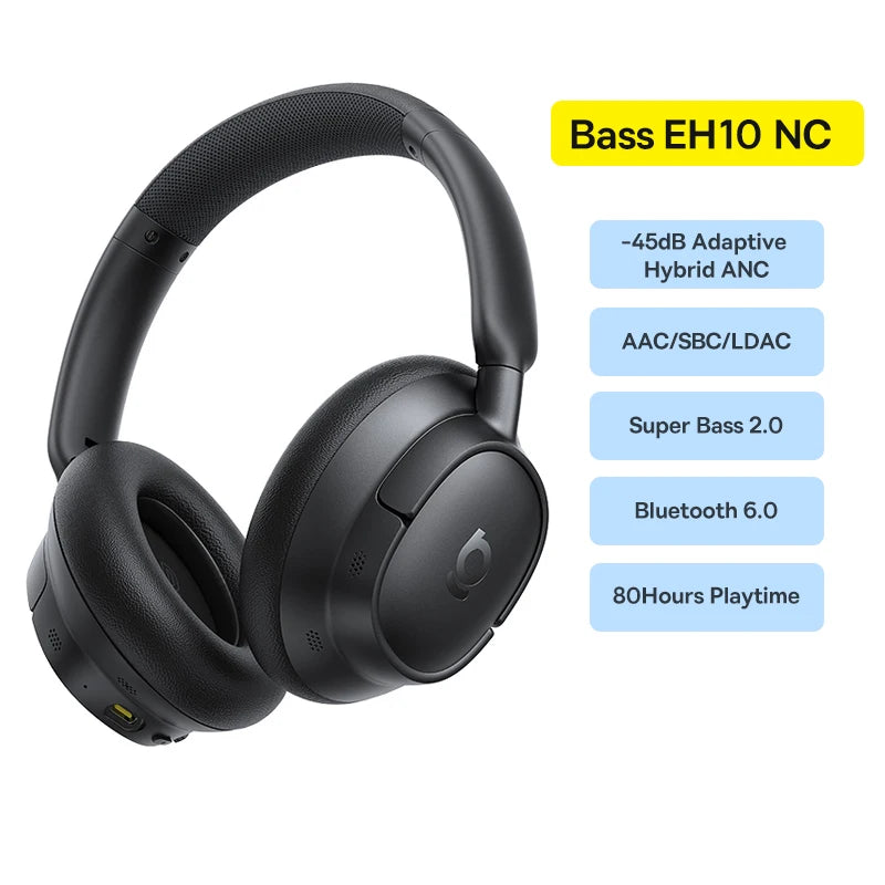 Baseus Bowie H1s Wireless Headphones Bluetooth 5.4 Noise Canceling 46dB Over Ear Headset Hi-Res Spatial Audio Earphone 120H Time - TechSmartX