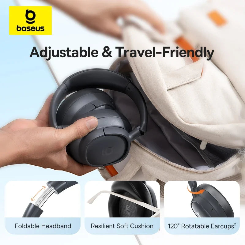 Baseus Bass BH1 Wireless Headphones Bluetooth 6.0 SuperBass 2.0 Over Ear Headset ENC Clear Calls 80hours Playtime Earphones - TechSmartX