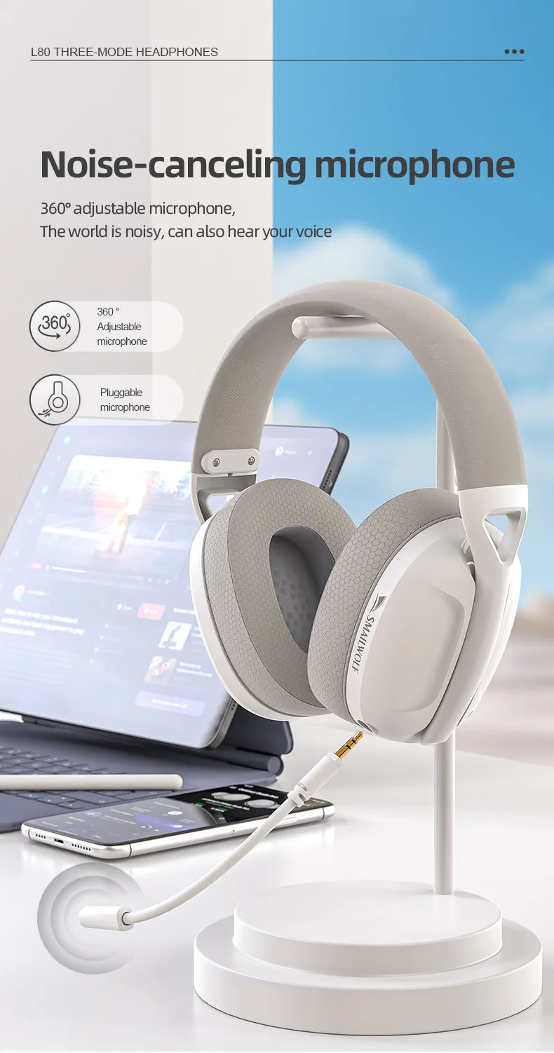 SmailWolf-L80 Bluetooth wireless three-mode headphones headset lightweight headset 2.4G gaming headsets sports bass - TechSmartX