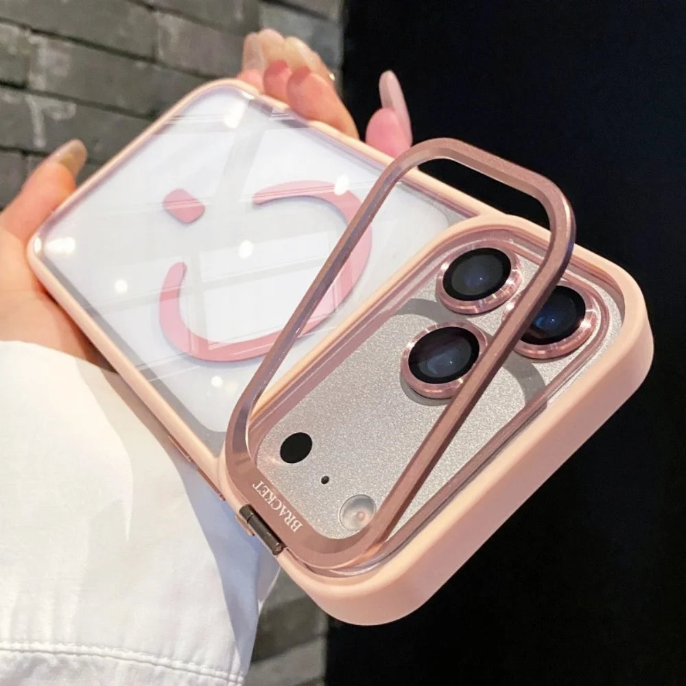 Metal Lens Stand Magnetic For Magsafe Case For iPhone 17 16 15 14 13 12 11Pro Max Plus Air Shockproof Wireless Charge Clear Case