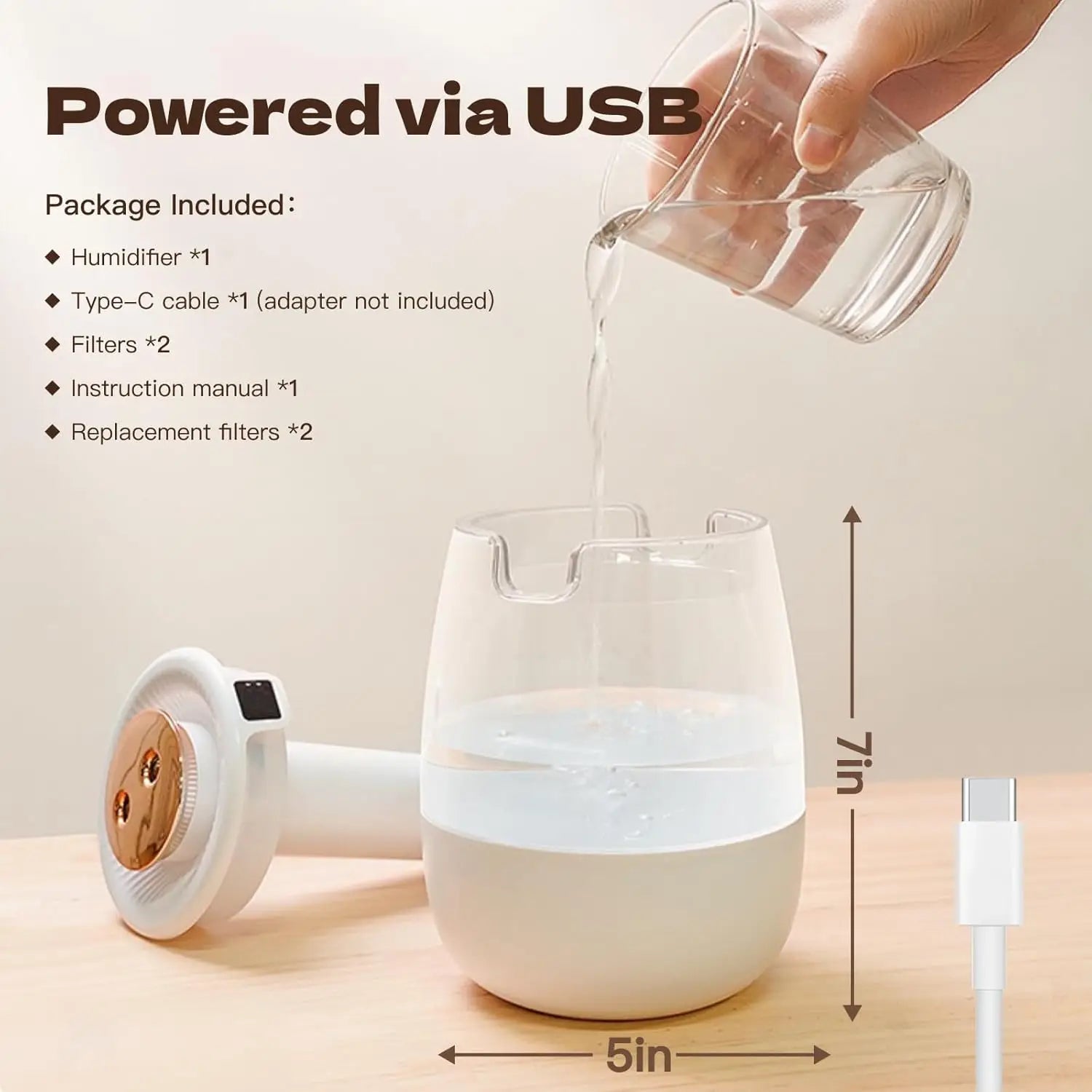 Double Spray Air Humidifier, 2L Quiet Cool Mist for Bedroom, Office, Car – Digital Display, 3 Mist Modes, Night Light - TechSmartX