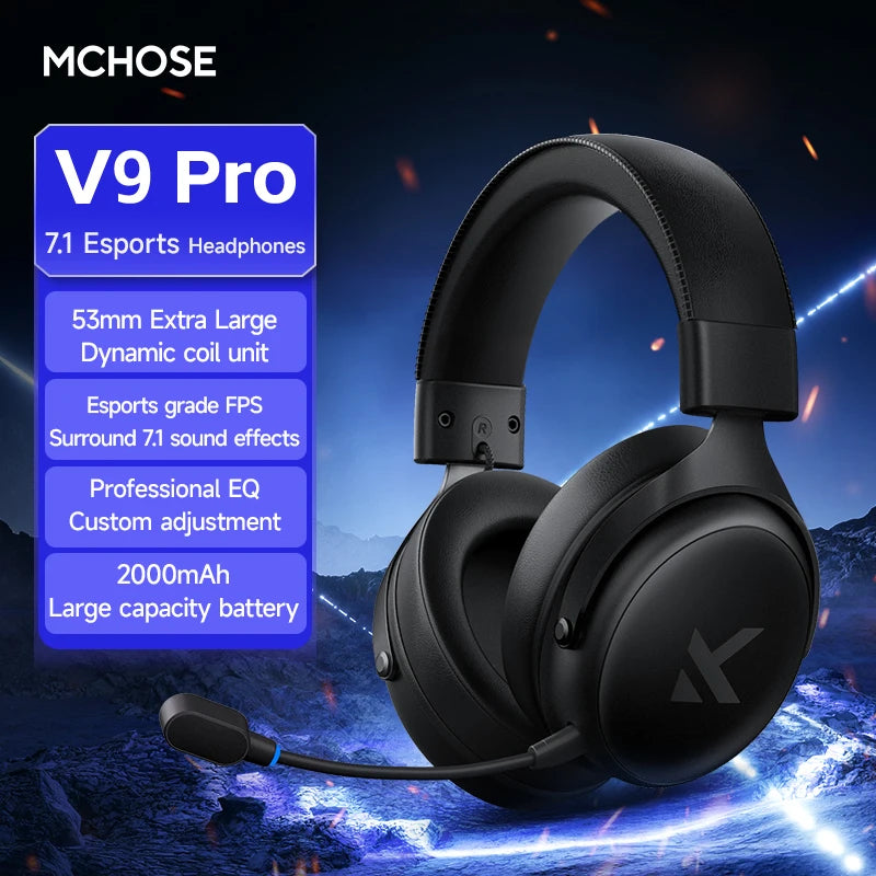 MCHOSE V9 pro E-Sports Headset with Microphone Tri-Mode Gaming USB Wireless 7.1 Channel Surround Sound Portable Audio Headphones - TechSmartX