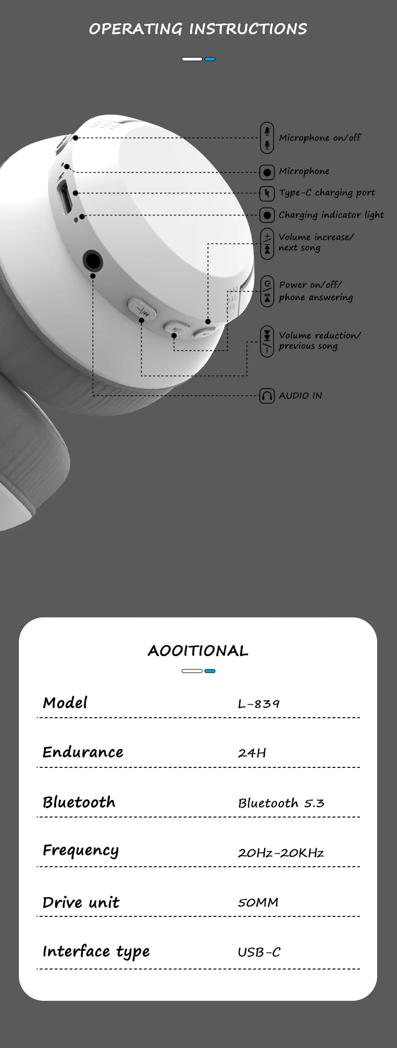 LDON Wireless Headphones Bluetooth 5.3 Hi-Res Audio Over Ear Headset Earphones - TechSmartX