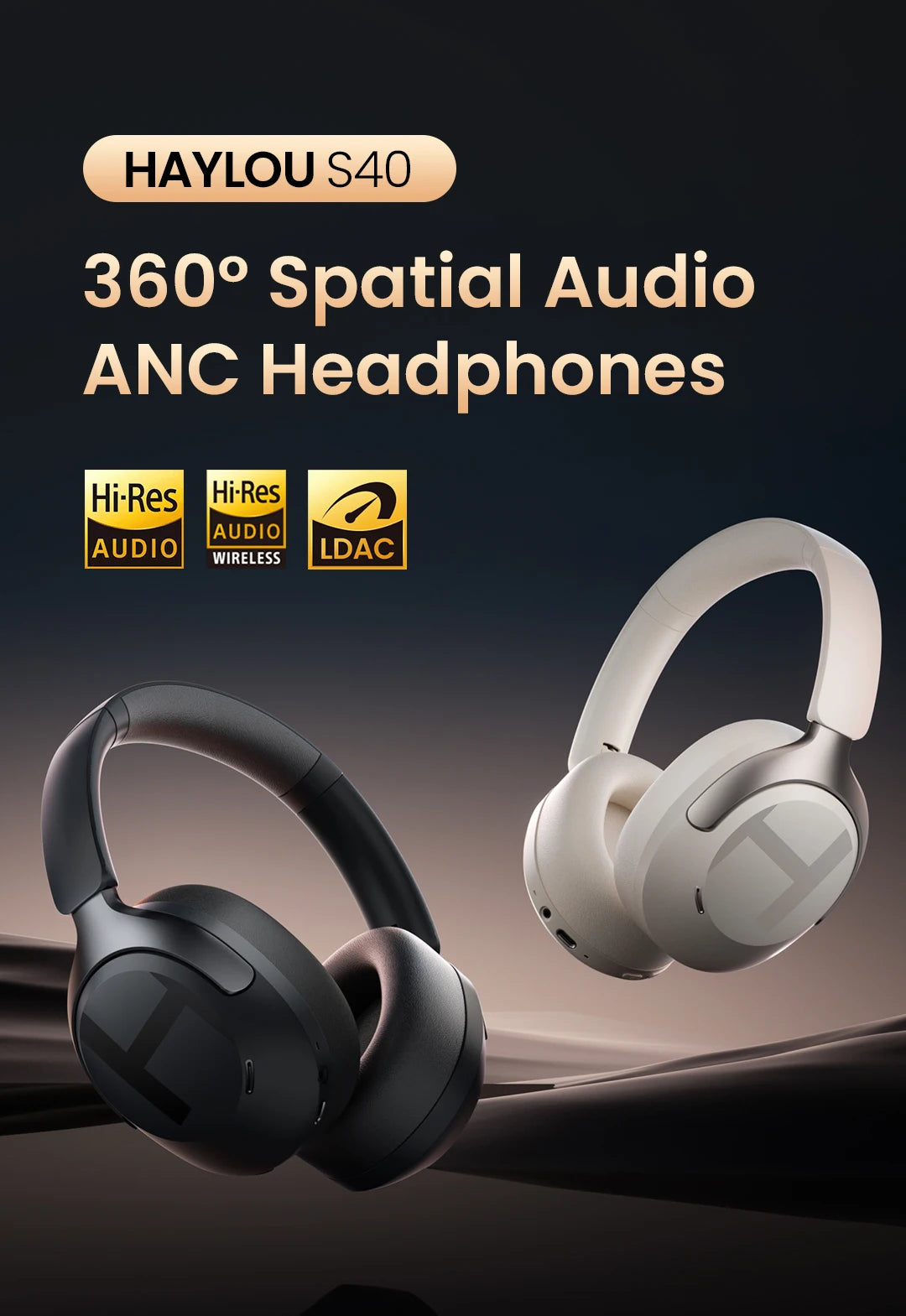 HAYLOU S40 ANC Wireless Headphone 50dB Noise Canceling Hi-Res 3D Spatial Audio Earphone with LDAC Bluetooth 6.0 Over Ear Headset - TechSmartX