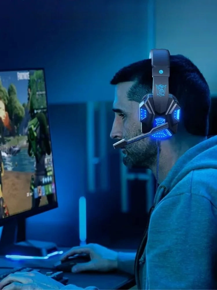 RGB Gaming Headset with Microphone Over-Ear Wired Headphones Drivers Lightweight for PC PS5 Xbox Switch - TechSmartX