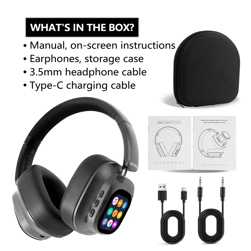 Siindoo Hybrid Active Noise Cancelling Headphones JH-ANC930Plus Wireless gunmetal With Multi Magnetic Touch Control LED Screen - TechSmartX