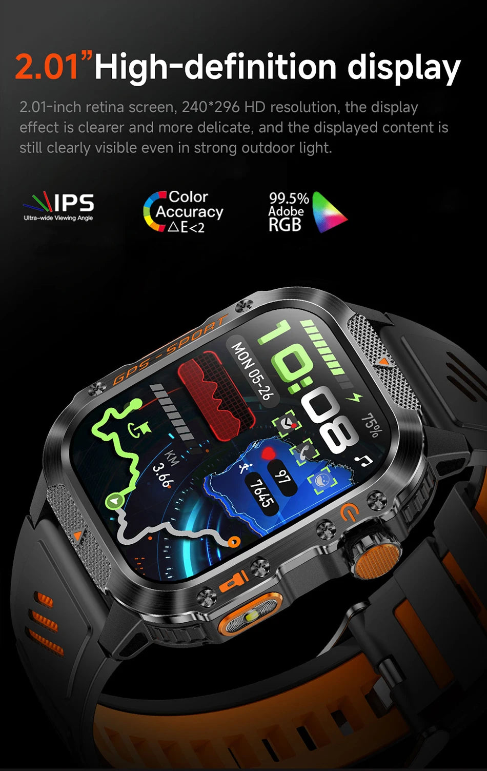 2025 New Military Outdoor Smart Watch Men's GPS Flashlight Bluetooth Call 2.01" AMOLED Screen 3ATM Waterproof Sports Smartwatch - TechSmartX