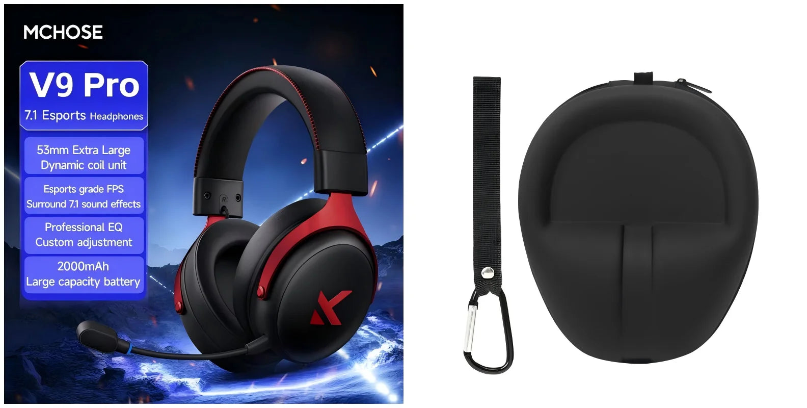 MCHOSE V9 Pro Gaming Headset, Over-Ear Quad-Mode Wireless Bluetooth Headphones for PC with Microphone (Delta Style) - TechSmartX