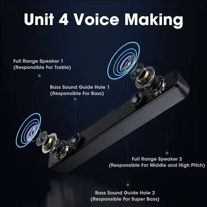 PC Soundbar Wired and  Bluetooth Speaker USB Powered Soundbar for TV Pc Laptop Gaming Home Theater Surround Audio System - TechSmartX