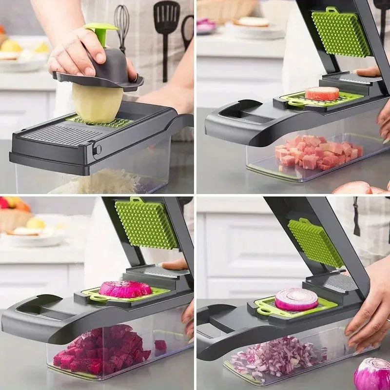 Multifunctional vegetable chopper 14 in one chopper handle food grate chopper kitchen vegetable slicer dicing machine cutting - TechSmartX