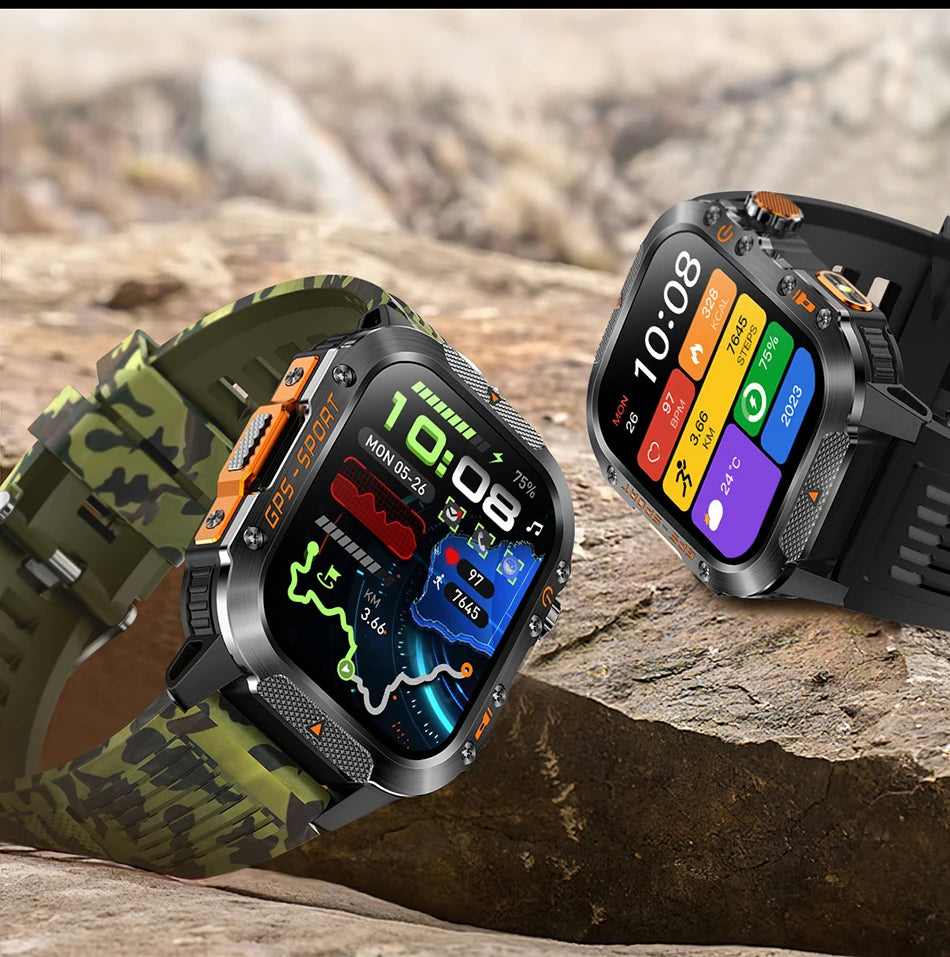2025 New Military Outdoor Smart Watch Men's GPS Flashlight Bluetooth Call 2.01" AMOLED Screen 3ATM Waterproof Sports Smartwatch - TechSmartX