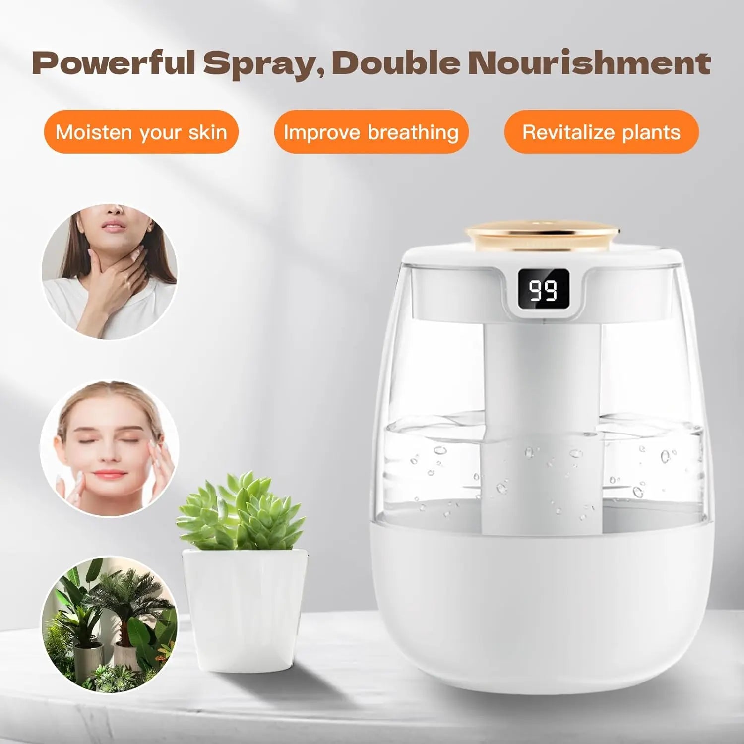 Double Spray Air Humidifier, 2L Quiet Cool Mist for Bedroom, Office, Car – Digital Display, 3 Mist Modes, Night Light - TechSmartX